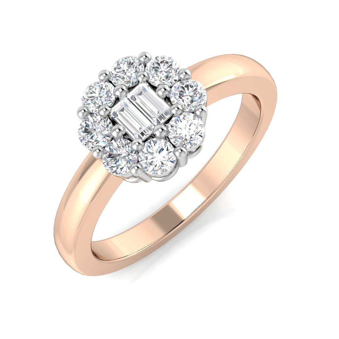 Baguette & Brilliant Diamond Ring 0.51ct – XYR5801 – 18k Rose Gold