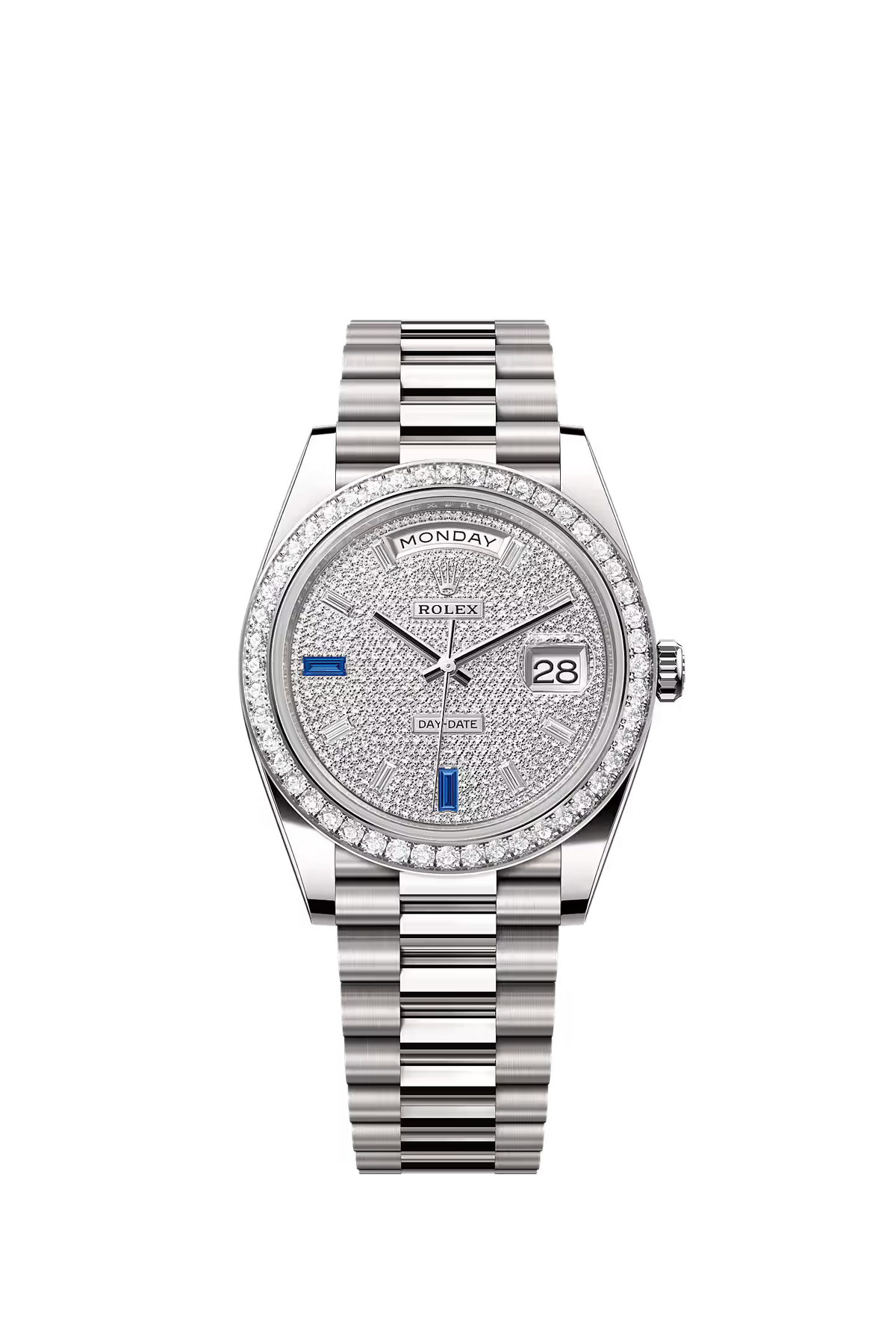 Rolex Day-Date 40 228349RBR — Factory Diamond Bezel, Diamond Paved Baguette Gemstone Dial