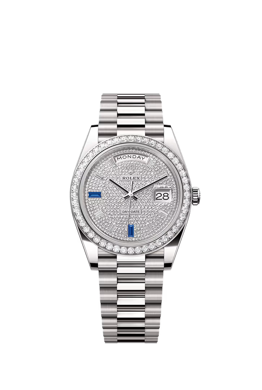 Rolex Day-Date 40 228349RBR — Factory Diamond Bezel, Diamond Paved Baguette Gemstone Dial