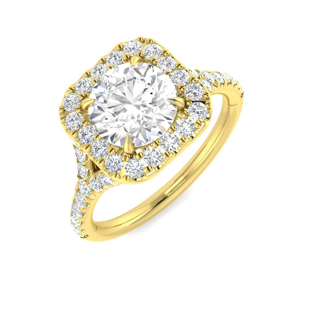 Halo Lab-Grown Diamond Ring 1.12ct–2.1ct – SR3812 – 18k Yellow Gold