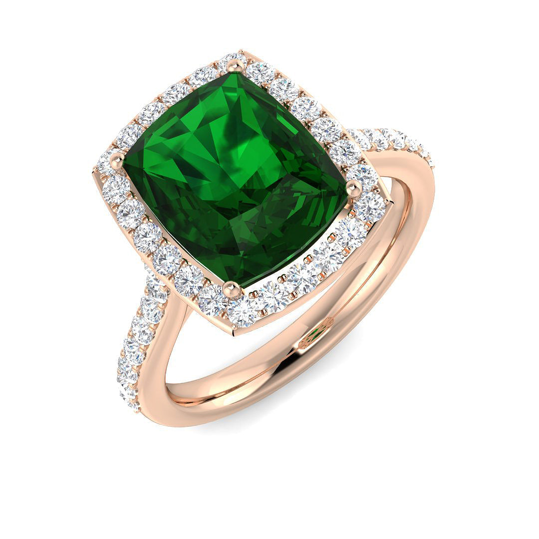 Emerald Diamond Ring 1.7ct–4.36ct – SR490~EM – 18k Rose Gold