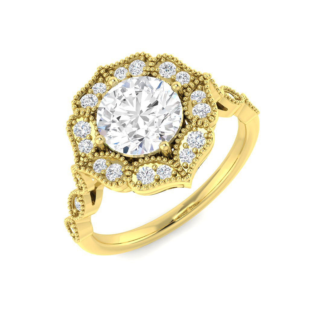 Vintage Lab-Grown Diamond Ring 1.51ct – SR7165 – 18k Yellow Gold