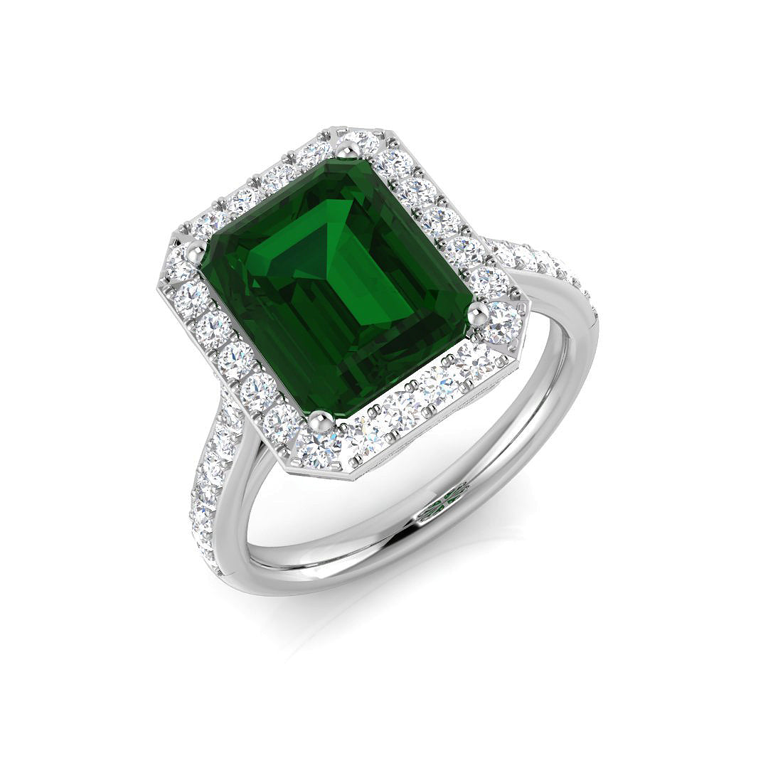 Emerald Diamond Ring 1.15ct–5.33ct – SR455~EM – 18k White Gold