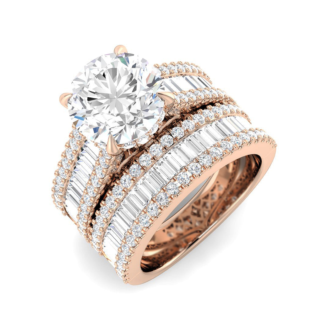Baguette & Brilliant Lab-Grown Diamond Ring 5.34ct–5.5ct – SR6417 – 18k Rose Gold