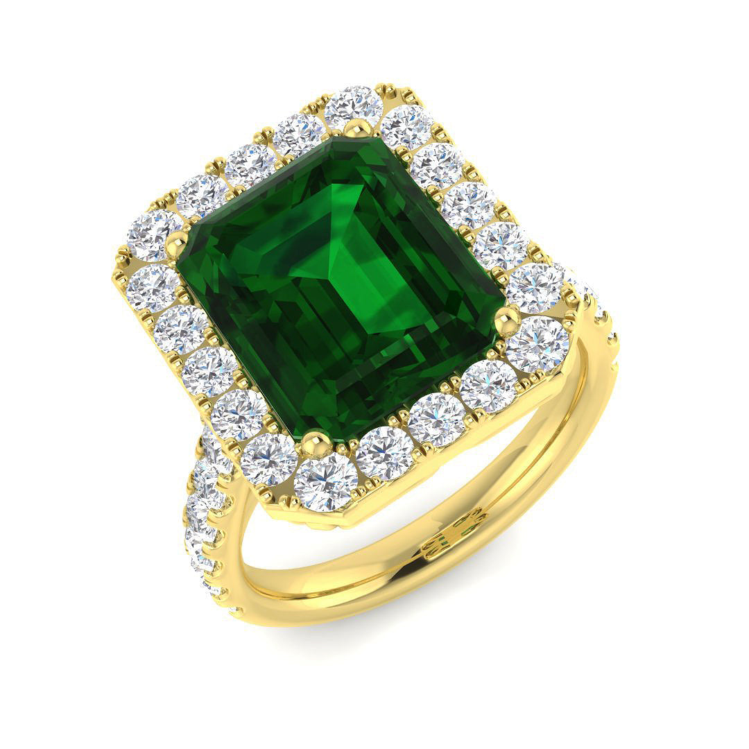 Emerald Diamond Ring 1.15ct–5.33ct – SR455~EM – 18k Yellow Gold