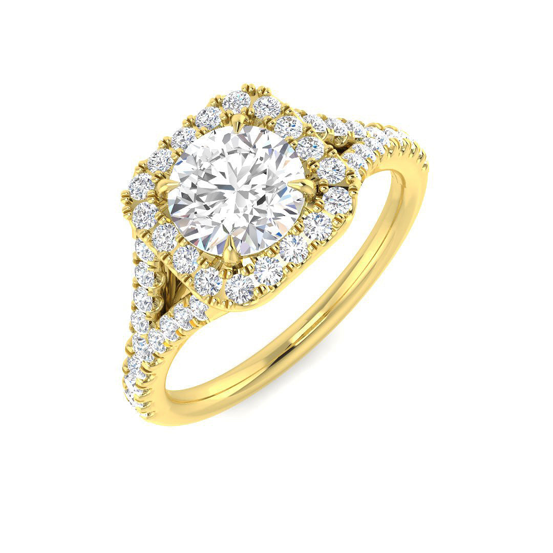 Halo Lab-Grown Diamond Ring 1.12ct–2.1ct – SR3812 – 18k Yellow Gold