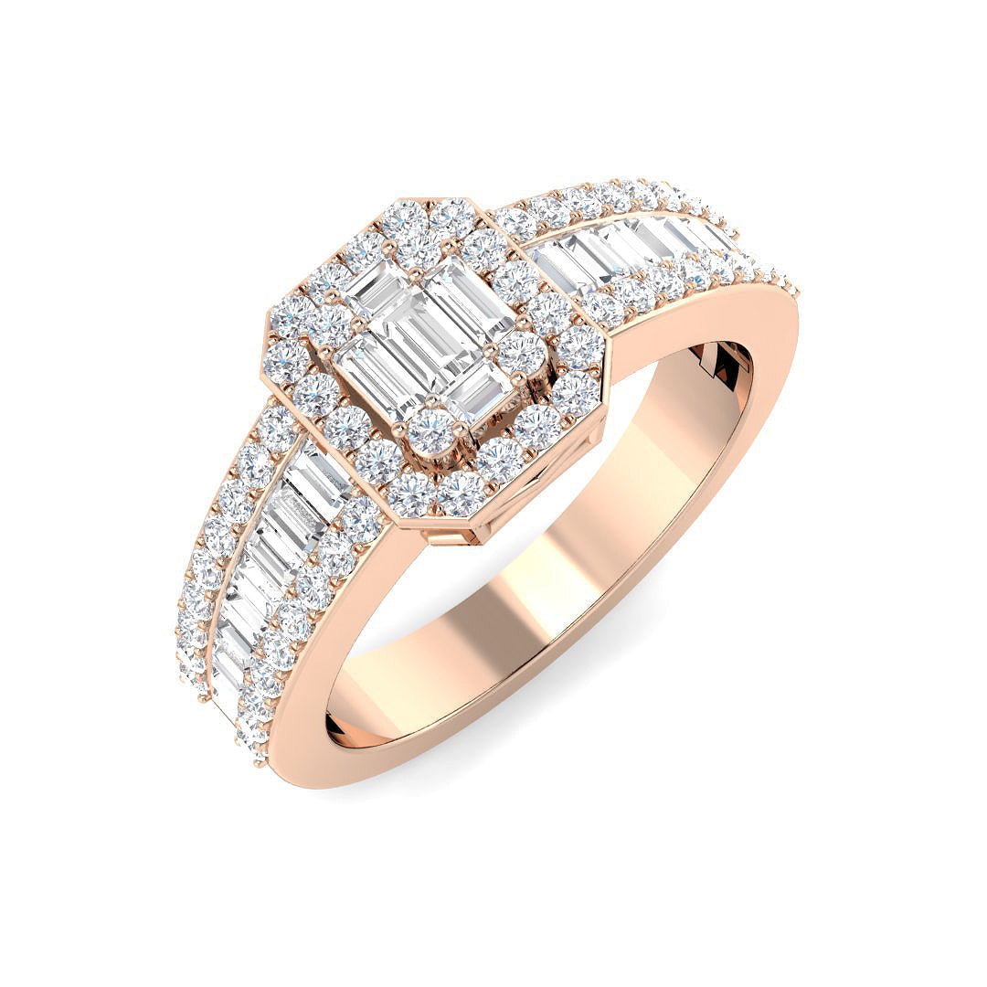 Baguette & Brilliant Diamond Ring 0.56ct–1.67ct – SL7103 – 18k Rose Gold