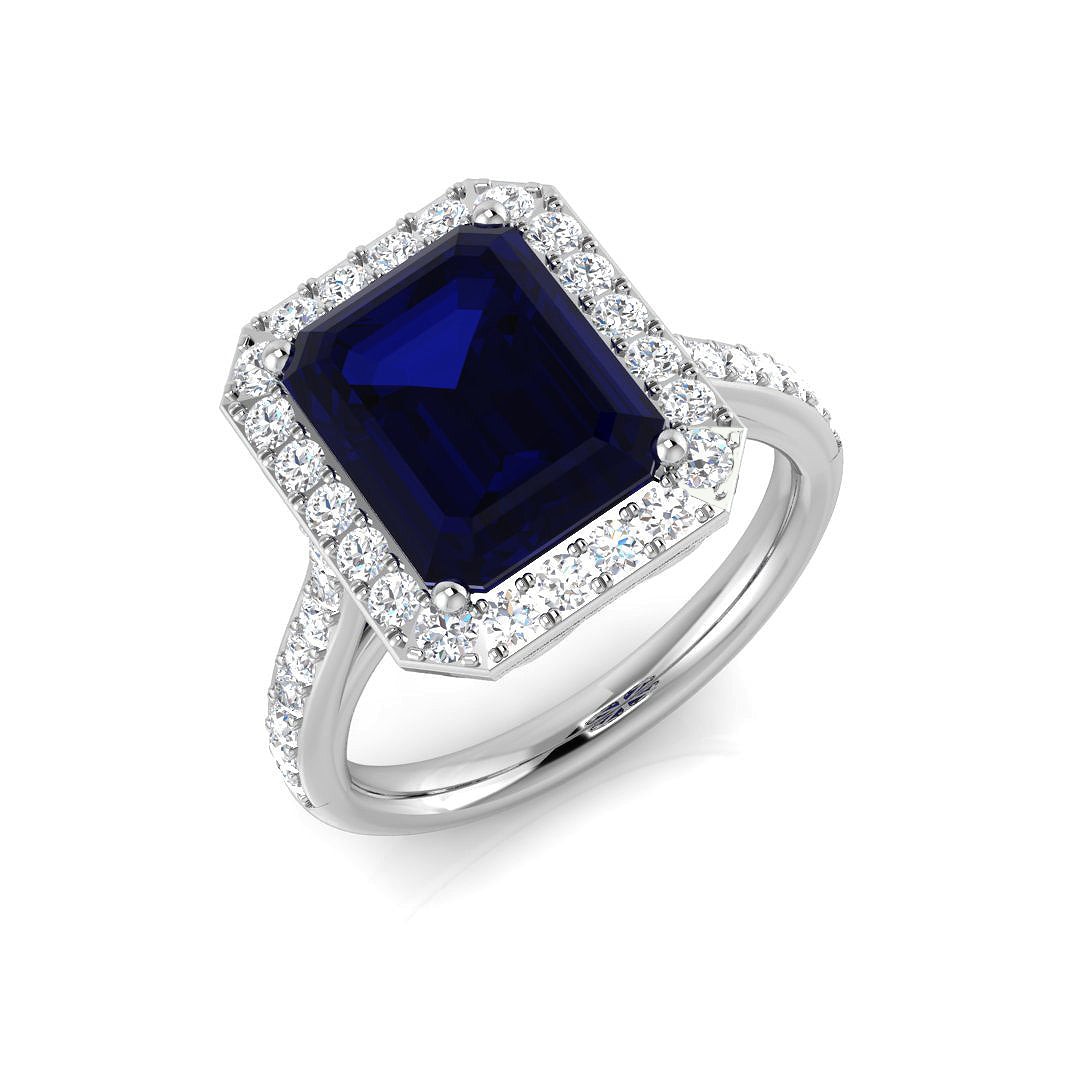 Blue Sapphire Diamond Ring 0.56ct–7.29ct – SR379~BS – 18k White Gold