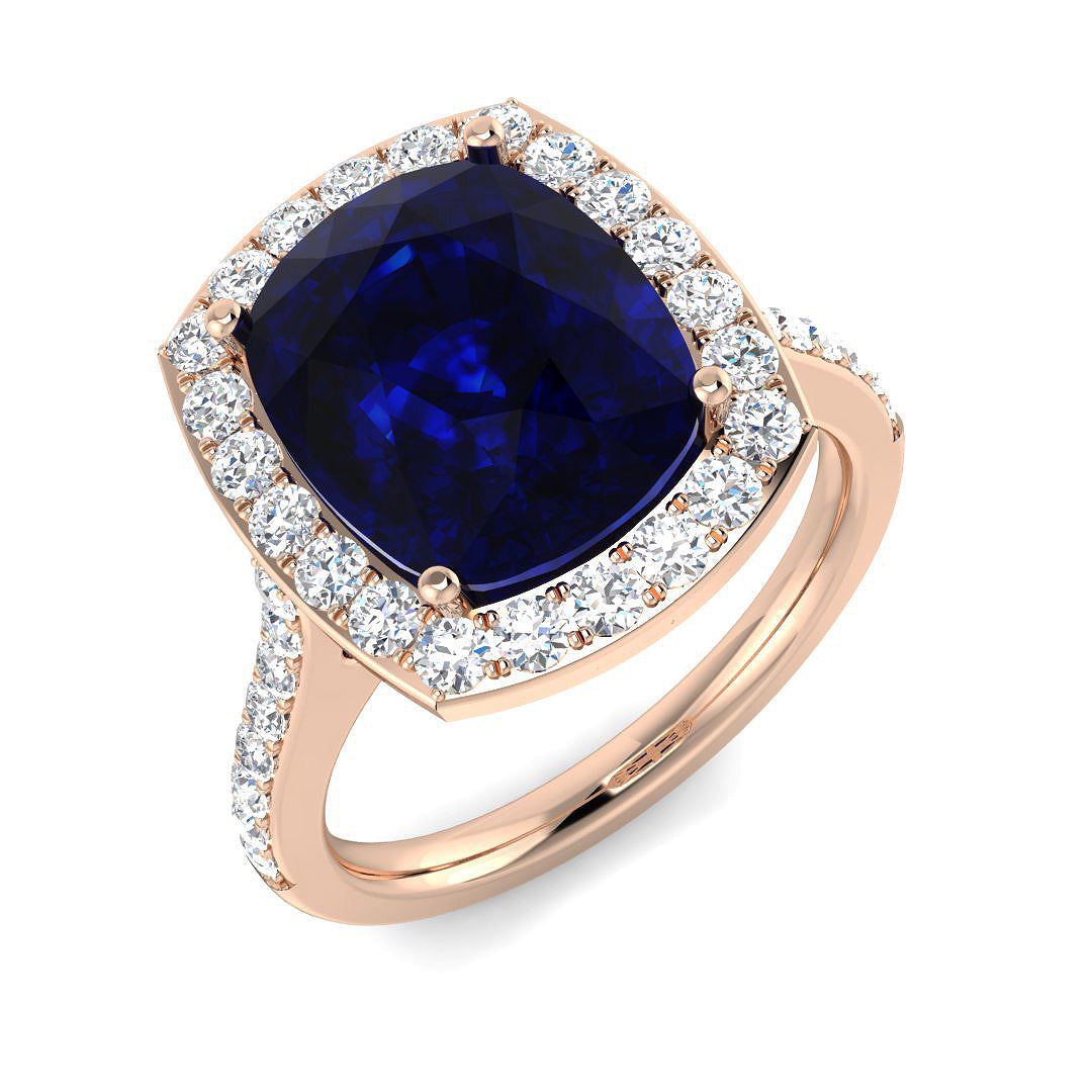 Blue Sapphire Diamond Ring 6.14ct–6.27ct – SR706~BS – 18k Rose Gold