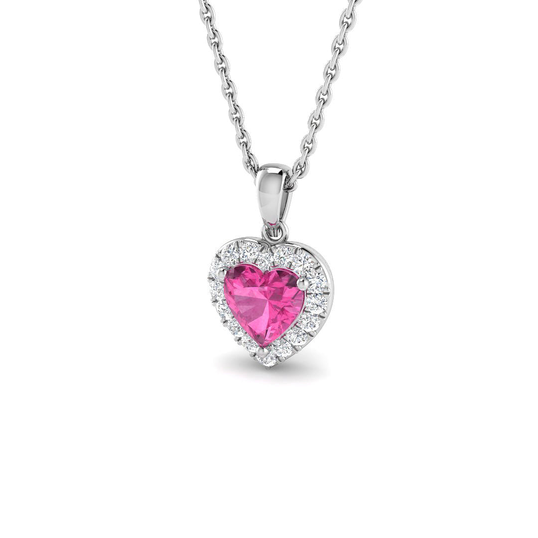 Multi Sapphire Diamond Ring 0.6ct – SP5134~PINK – 18k White Gold