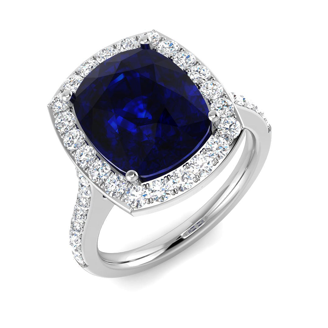 Blue Sapphire Diamond Ring 6.14ct–6.27ct – SR706~BS – 18k White Gold