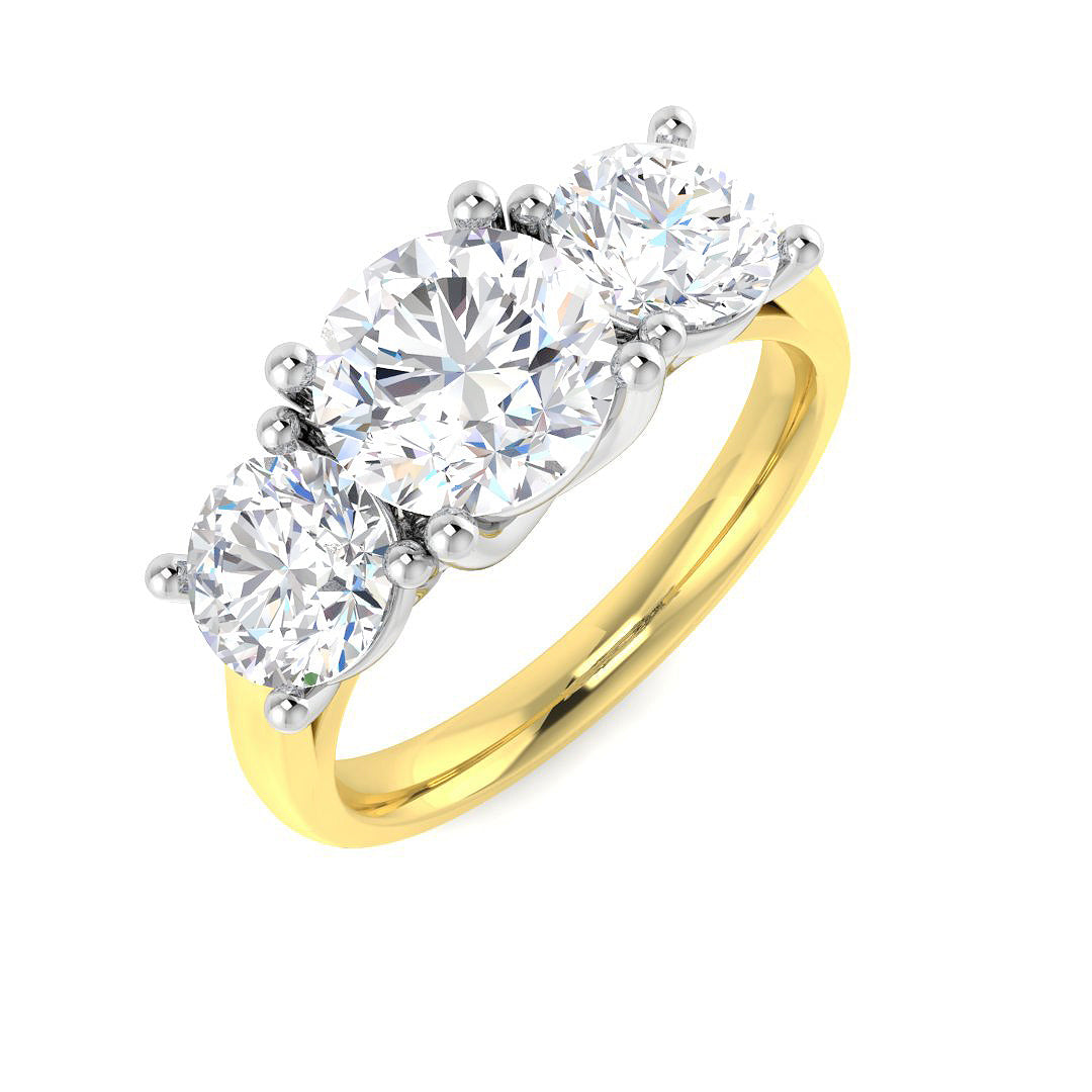Three Stone Lab-Grown Diamond Ring 2.91ct–3.07ct – SR5791 – 18k Yellow Gold