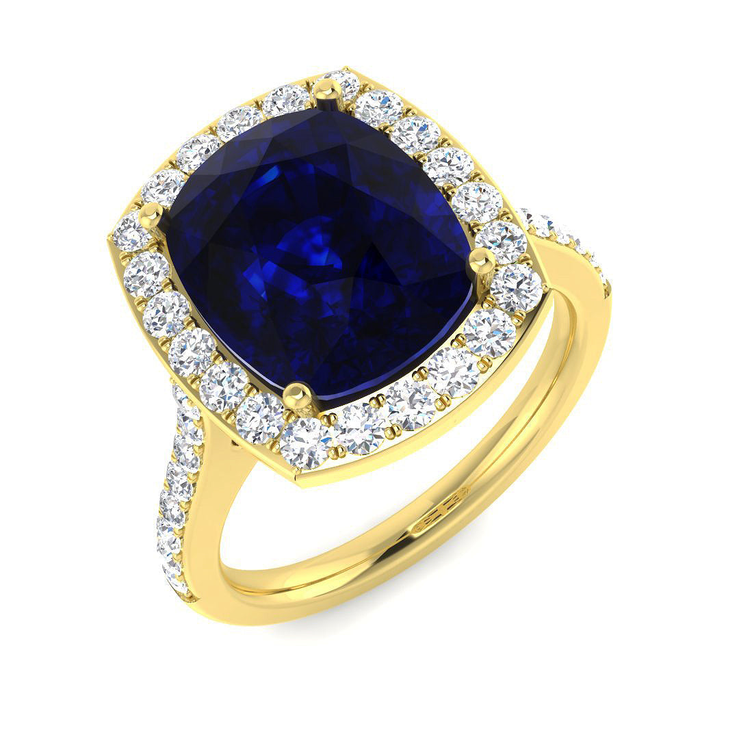 Blue Sapphire Diamond Ring 6.14ct–6.27ct – SR706~BS – 18k Yellow Gold