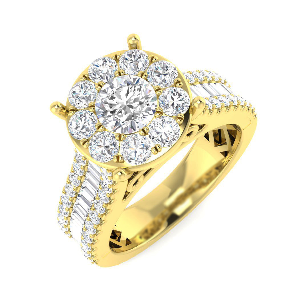 Baguette & Brilliant Diamond Ring 0.79ct–3.19ct – SR15 – 18k Yellow Gold