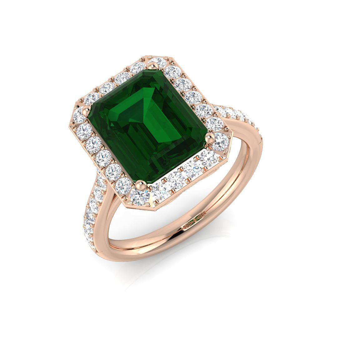 Emerald Diamond Ring 1.15ct–5.33ct – SR455~EM – 18k Rose Gold