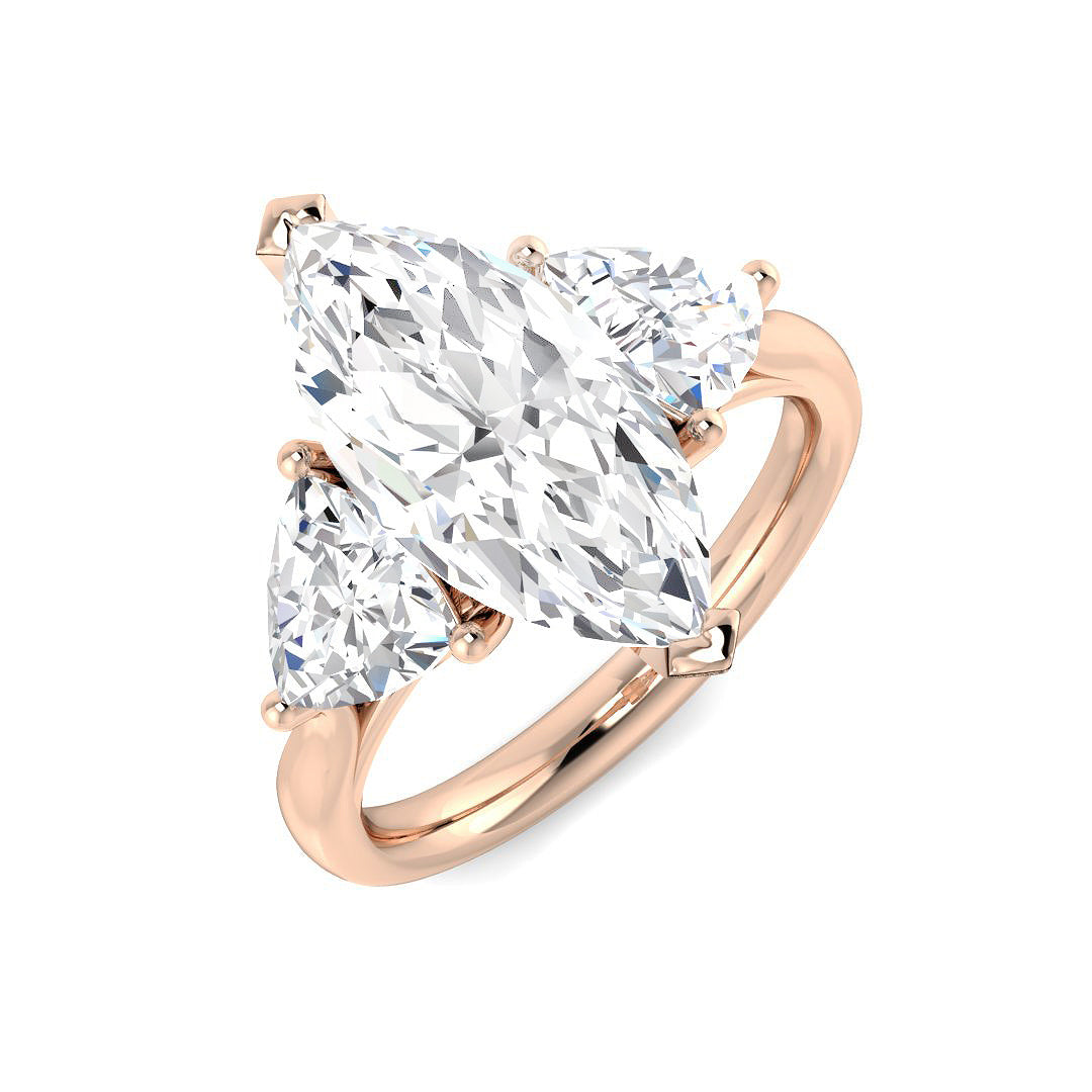Three Stone Lab-Grown Diamond Ring 2.35ct–4.45ct – SR1185 – 18k Rose Gold