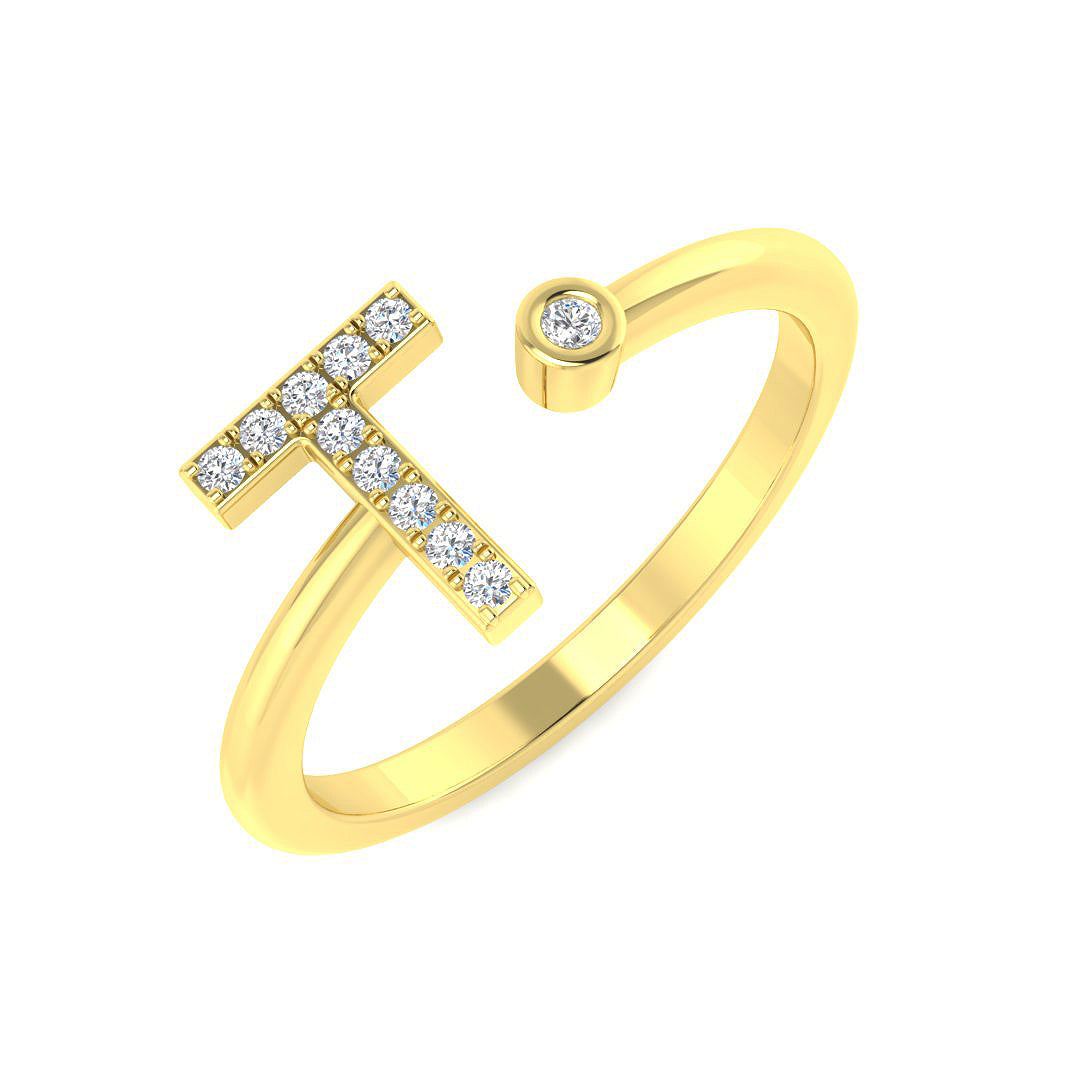 Initials Diamond Ring 0.1ct – SR5078-T – 18k Yellow Gold