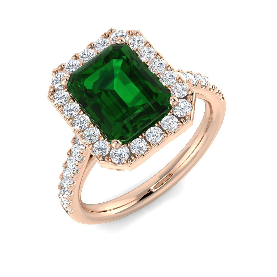 Emerald Diamond Ring 1.15ct–5.33ct – SR455~EM – 18k Rose Gold