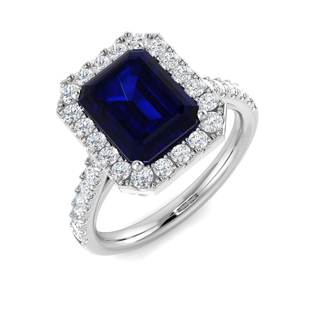 Blue Sapphire Diamond Ring 0.56ct–7.29ct – SR379~BS – 18k White Gold