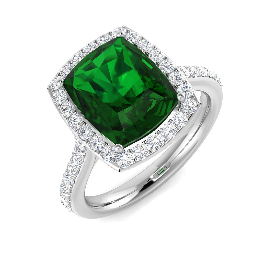 Emerald Diamond Ring 1.7ct–4.36ct – SR490~EM – 18k White Gold