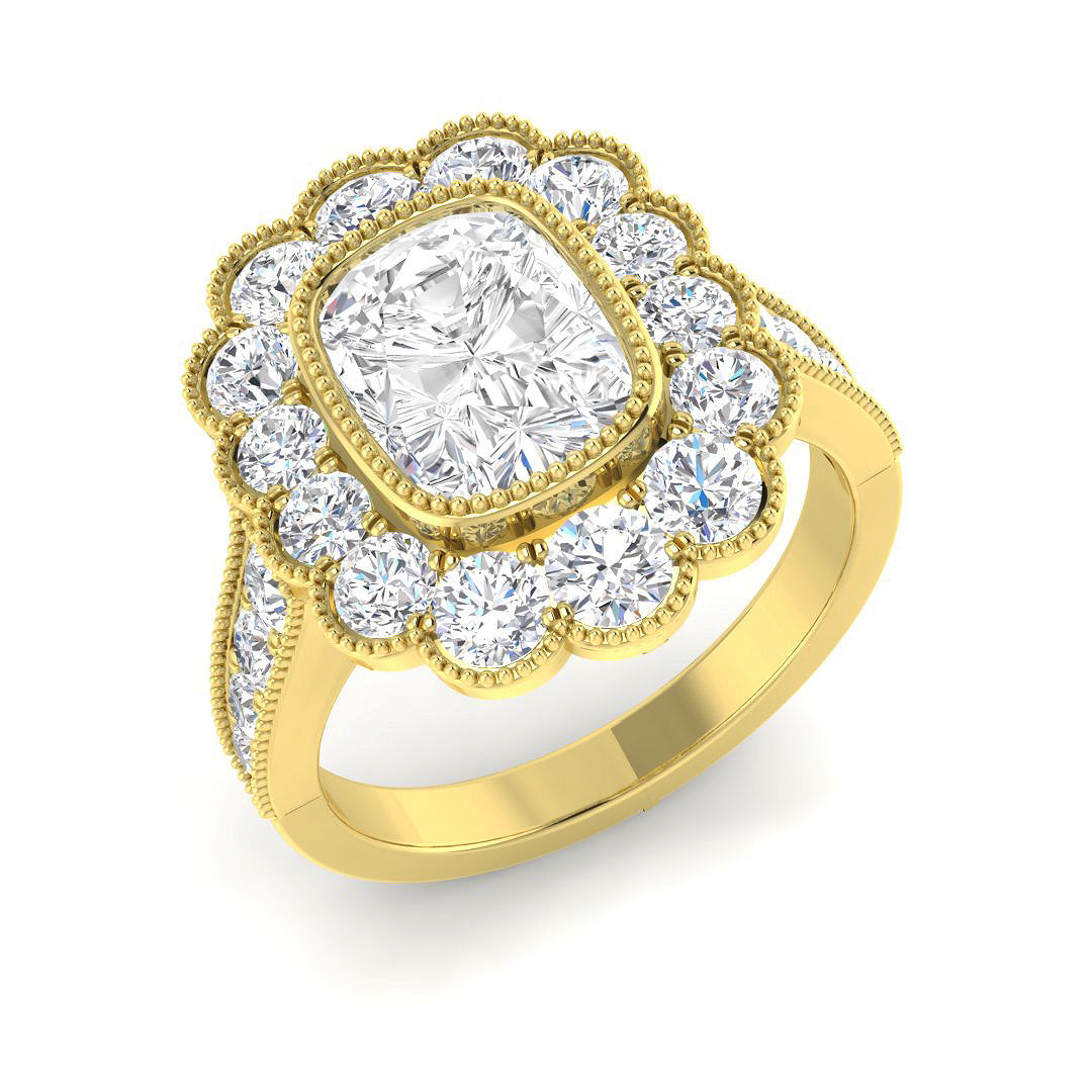Vintage Lab-Grown Diamond Ring 1.8ct–3.4ct – SR7330 – 18k Yellow Gold