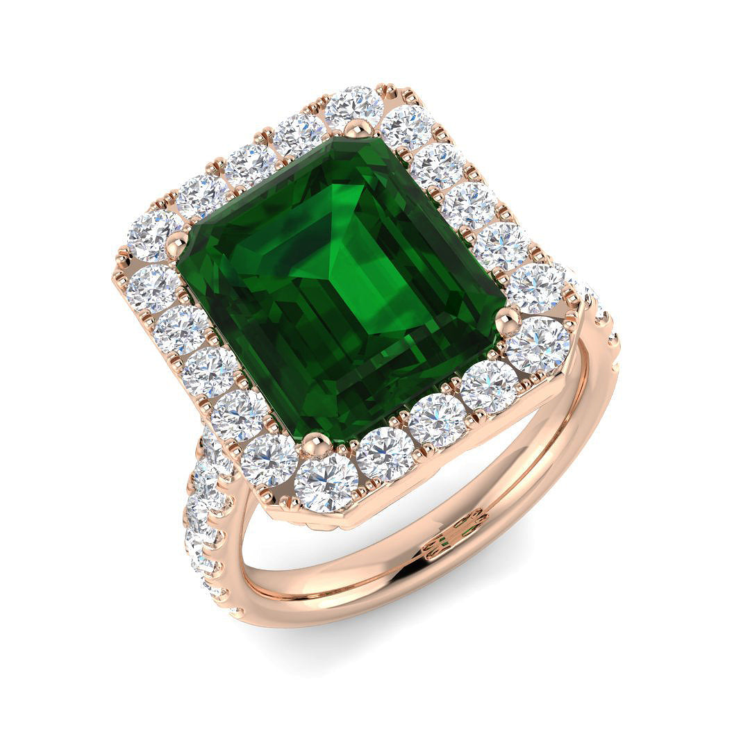 Emerald Diamond Ring 1.15ct–5.33ct – SR455~EM – 18k Rose Gold