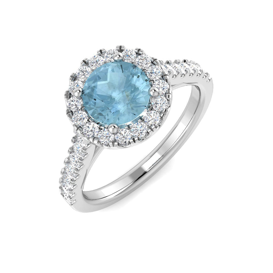 Halo Diamond Ring 1.56ct – SL9667-6.5~AQ – 18k White Gold