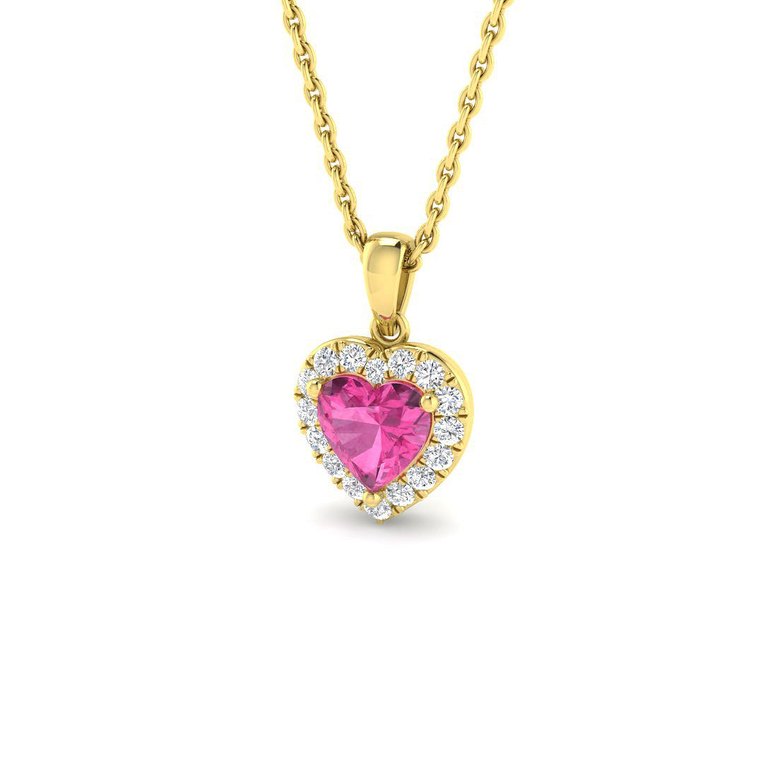 Multi Sapphire Diamond Ring 0.6ct – SP5134~PINK – 18k Yellow Gold