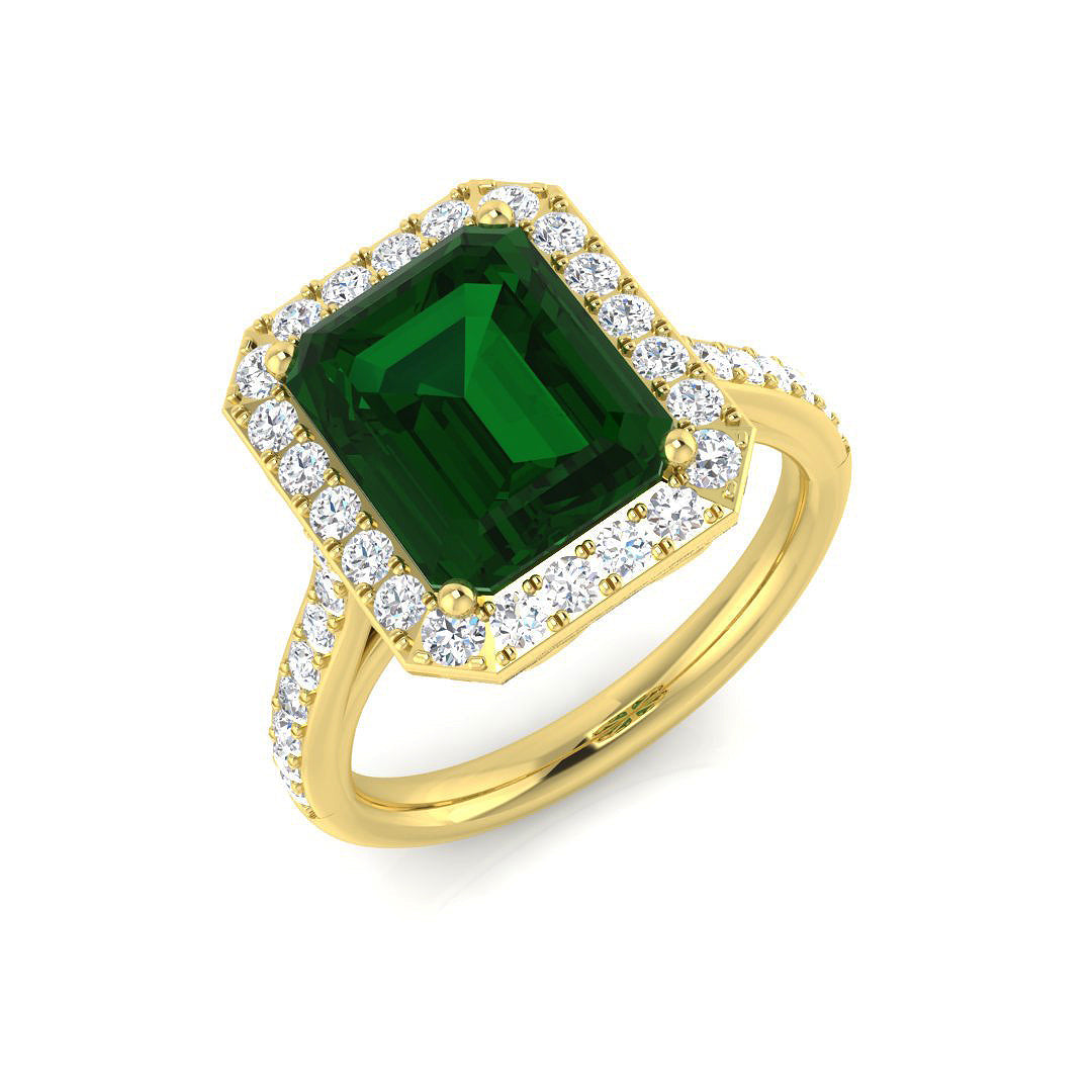 Emerald Diamond Ring 1.15ct–5.33ct – SR455~EM – 18k Yellow Gold