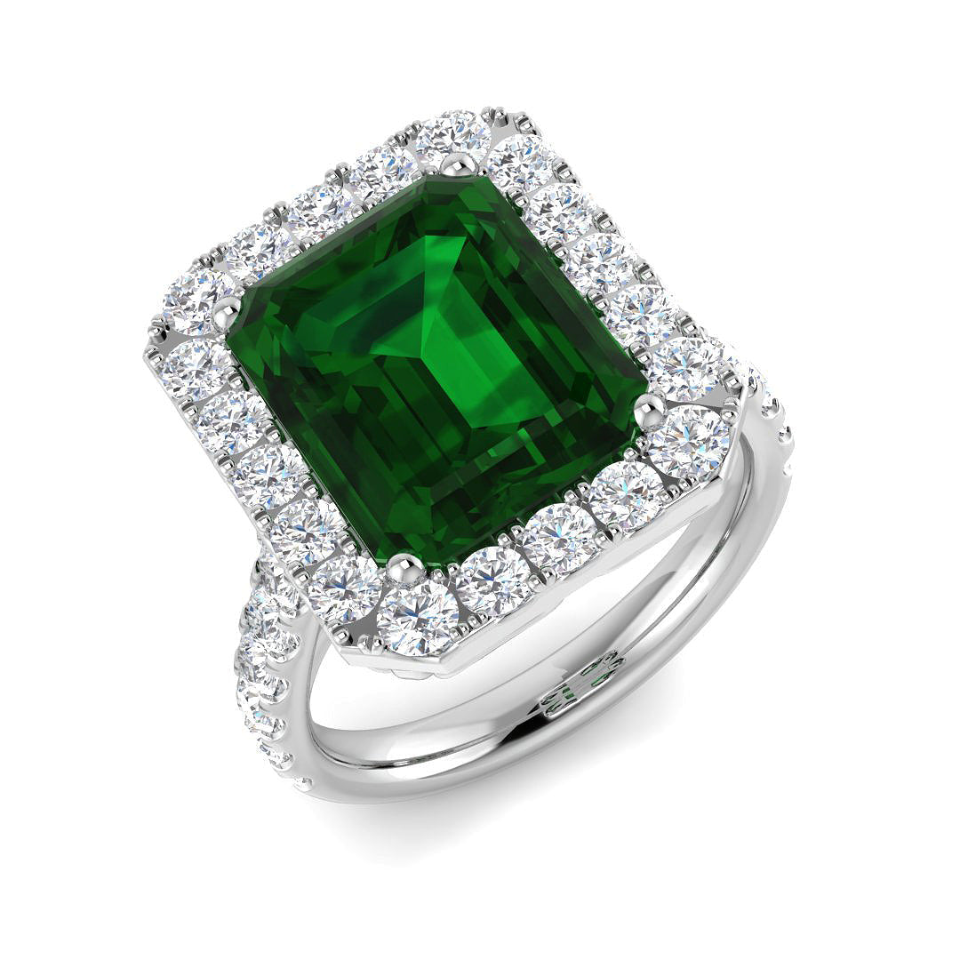 Emerald Diamond Ring 1.15ct–5.33ct – SR455~EM – 18k White Gold