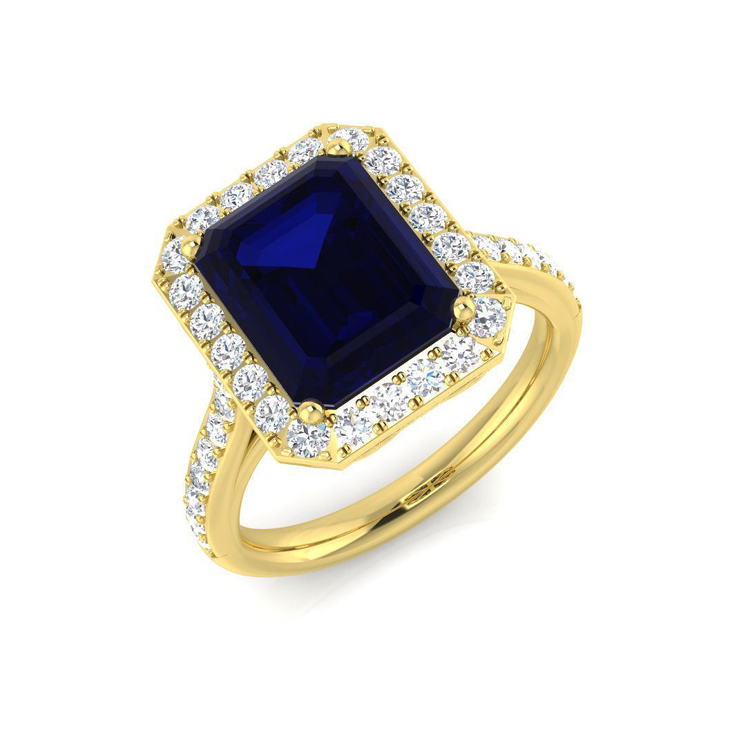 Blue Sapphire Diamond Ring 0.56ct–7.29ct – SR379~BS – 18k Yellow Gold