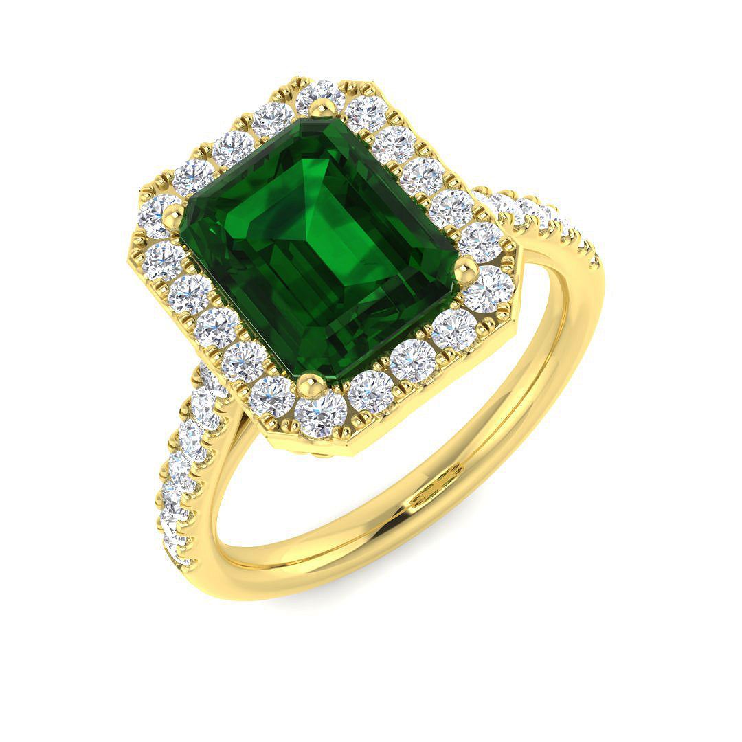 Emerald Diamond Ring 1.15ct–5.33ct – SR455~EM – 18k Yellow Gold