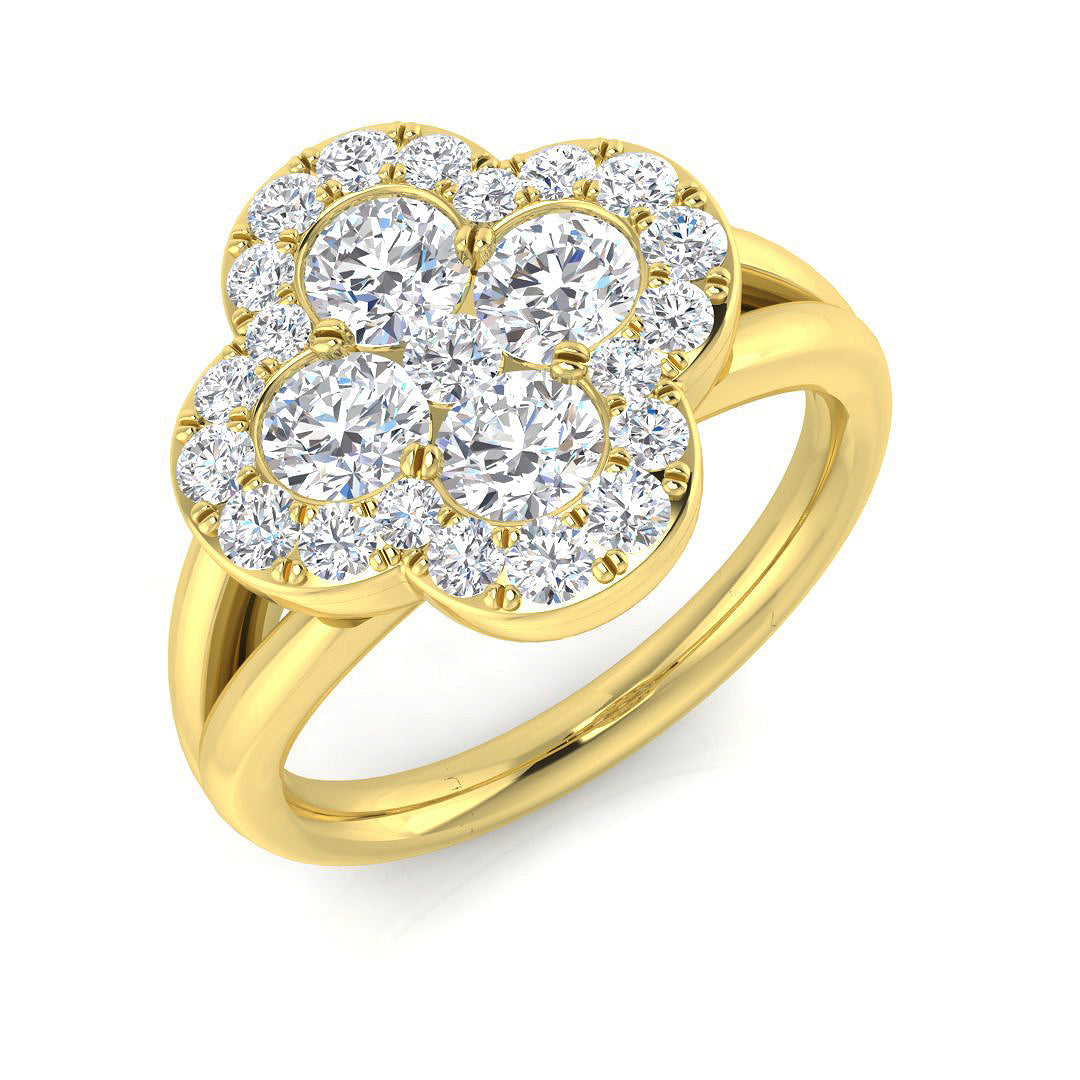 Clover Diamond Ring 0.59ct–1.42ct – SR2903 – 18k Yellow Gold