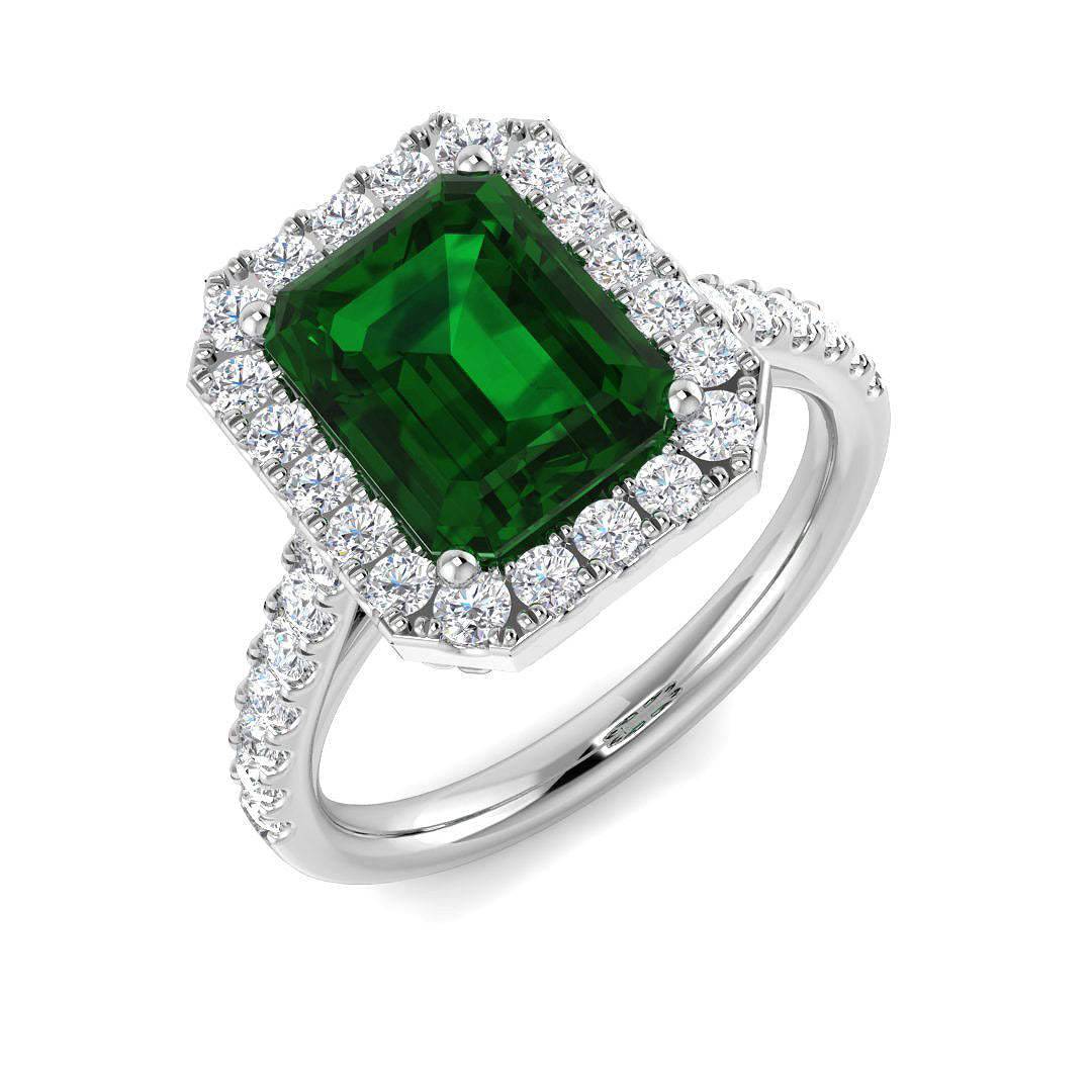 Emerald Diamond Ring 1.15ct–5.33ct – SR455~EM – 18k White Gold
