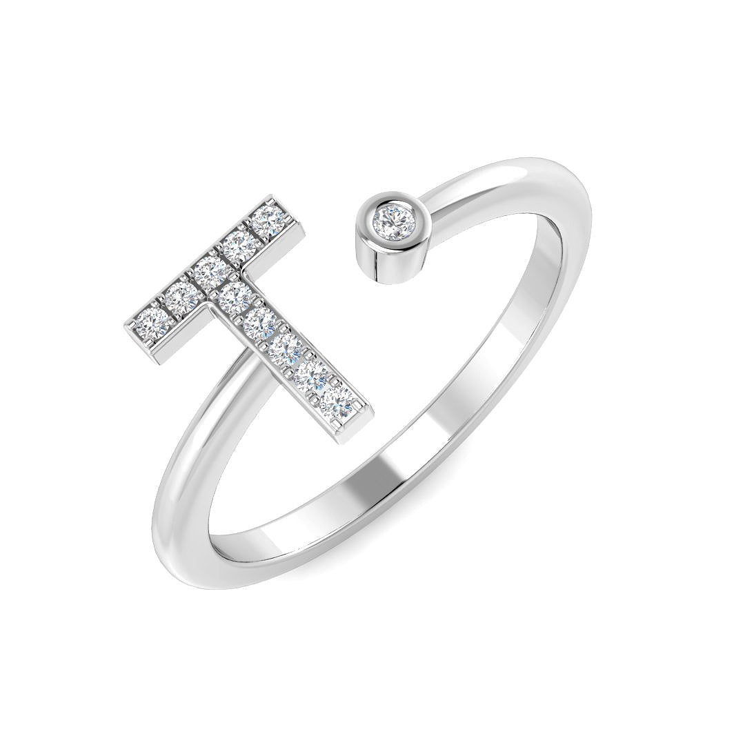 Initials Diamond Ring 0.1ct – SR5078-T – 18k White Gold