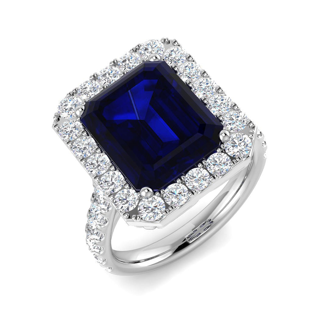 Blue Sapphire Diamond Ring 0.56ct–7.29ct – SR379~BS – 18k White Gold