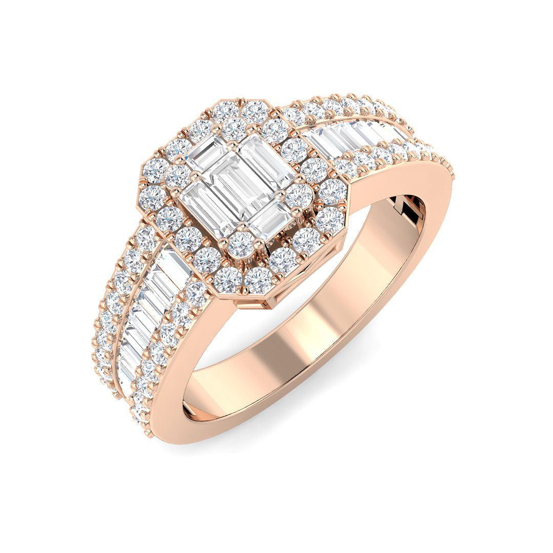 Baguette & Brilliant Diamond Ring 0.56ct–1.67ct – SL7103 – 18k Rose Gold