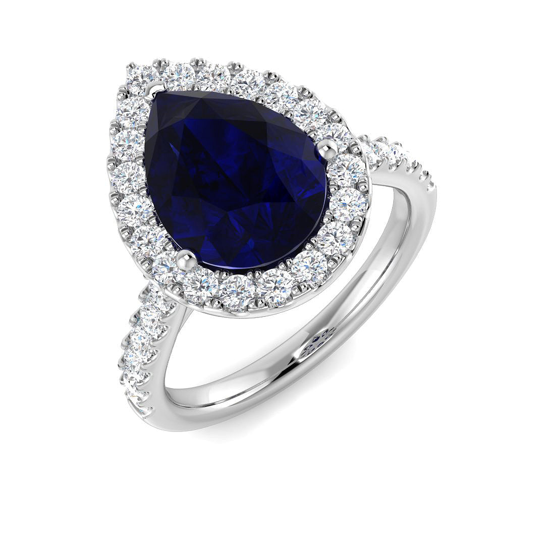 Blue Sapphire Diamond Ring 1.54ct–4.86ct – SR21~BS – 18k White Gold